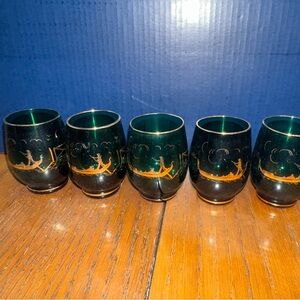 Set of 5 italian venetian green  shot glass liquor